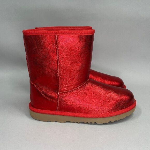 UGG Kids Classic II Red Metallic Sparkle Winter Boots - Picture 1 of 13